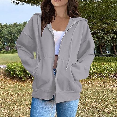 Zip Up Hoodie Women Casual Oversized Sweatshirts - Fall Fashion Fleece Lined Jacket - Thick Warm Coat Winter Clothing