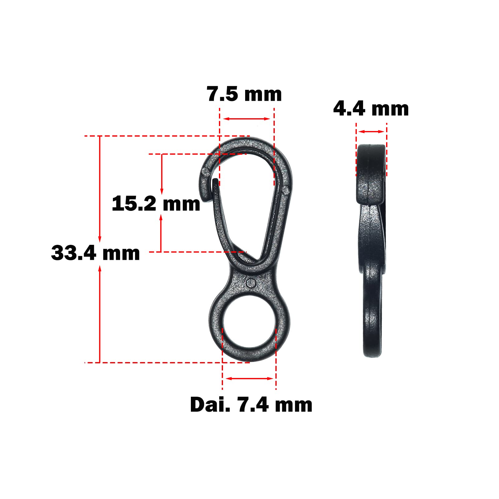 Flyshop 10 pcs Black Hard Plastic Backpack Keychain Paracord Snap Hook Clips 5/16 Inch, 8 mm