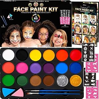 Face Paint Kit for Kids, Large Water Based Paints, Halloween Makeup Kit, Professional