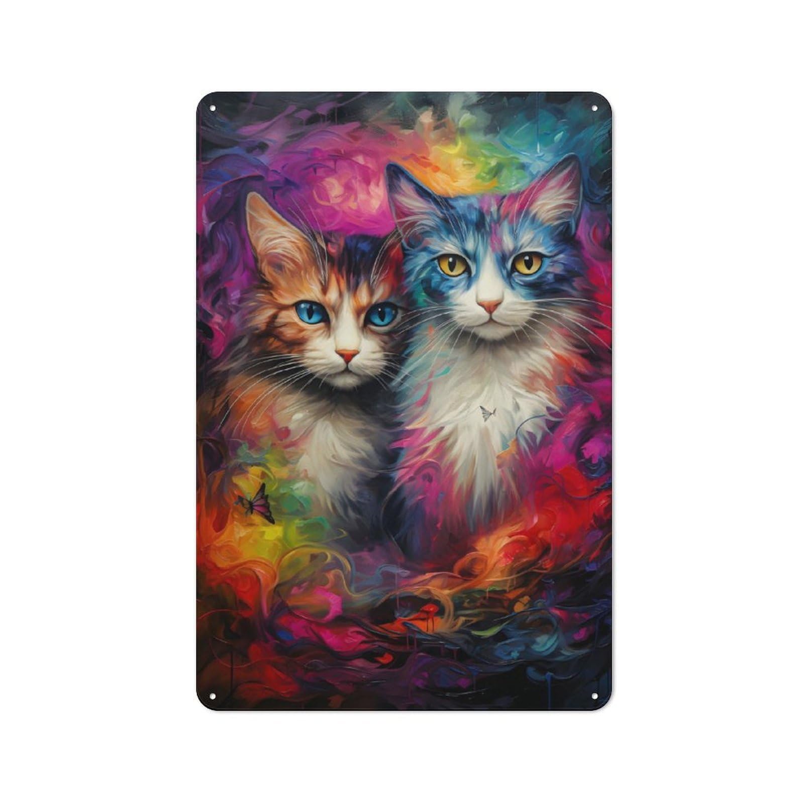 Junmoney Cats Painting Rustic Metal Wall Sign 30X20cm For Hobby Room Or Studio, For Vintage Wall Decor Fans, For Themed Room Decoration