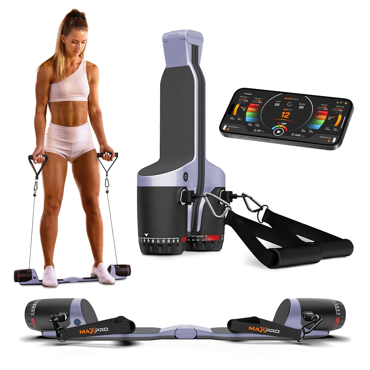 MAXPRO Fitness: Cable Home Gym | As Seen on Shark Tank | Versatile, Portable, Bluetooth Connected | Strength, HIIT, Cardio, Plyometric, Powerful 5-300lbs Resistance