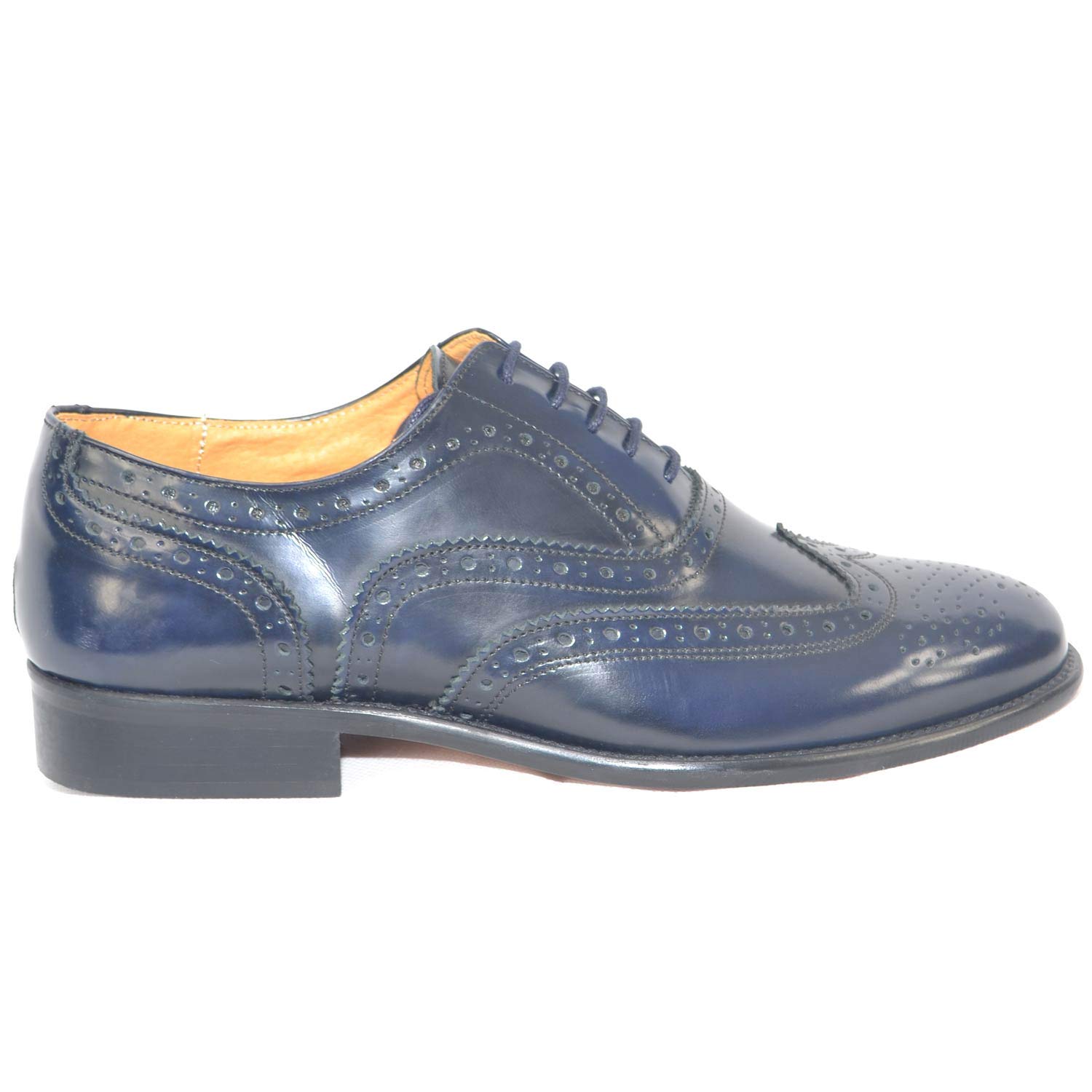 Malu Shoes Calzature Uomo Cerimonia Elegante Francesina Stringata Abrasivato Blu Fondo Cuoio Antiscivolo Vera Pelle Made in Italy