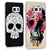 S6 Edge Plus Case,Samsung Galaxy S6 Edge Plus Case - Mavis's Diary 2 Pcs Hard PC Cases Colorful Painted Special White Skull Pattern + Colorful Flowers Skull Pattern Clear Covers with Clean Cloth