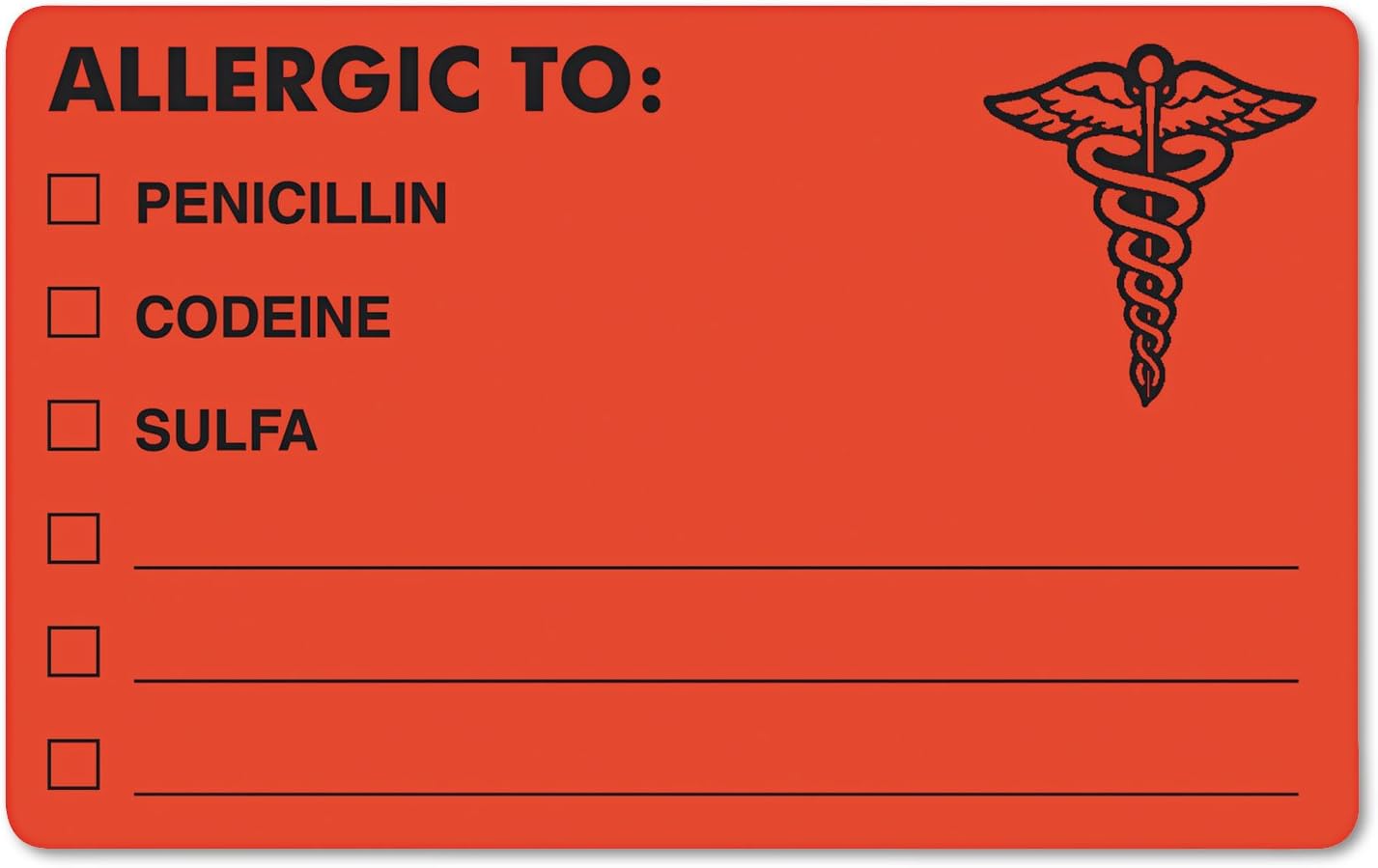 Tabbies Allergy Warning Labels, Allergies, 2 X 2, Fluorescent Red, 500/roll