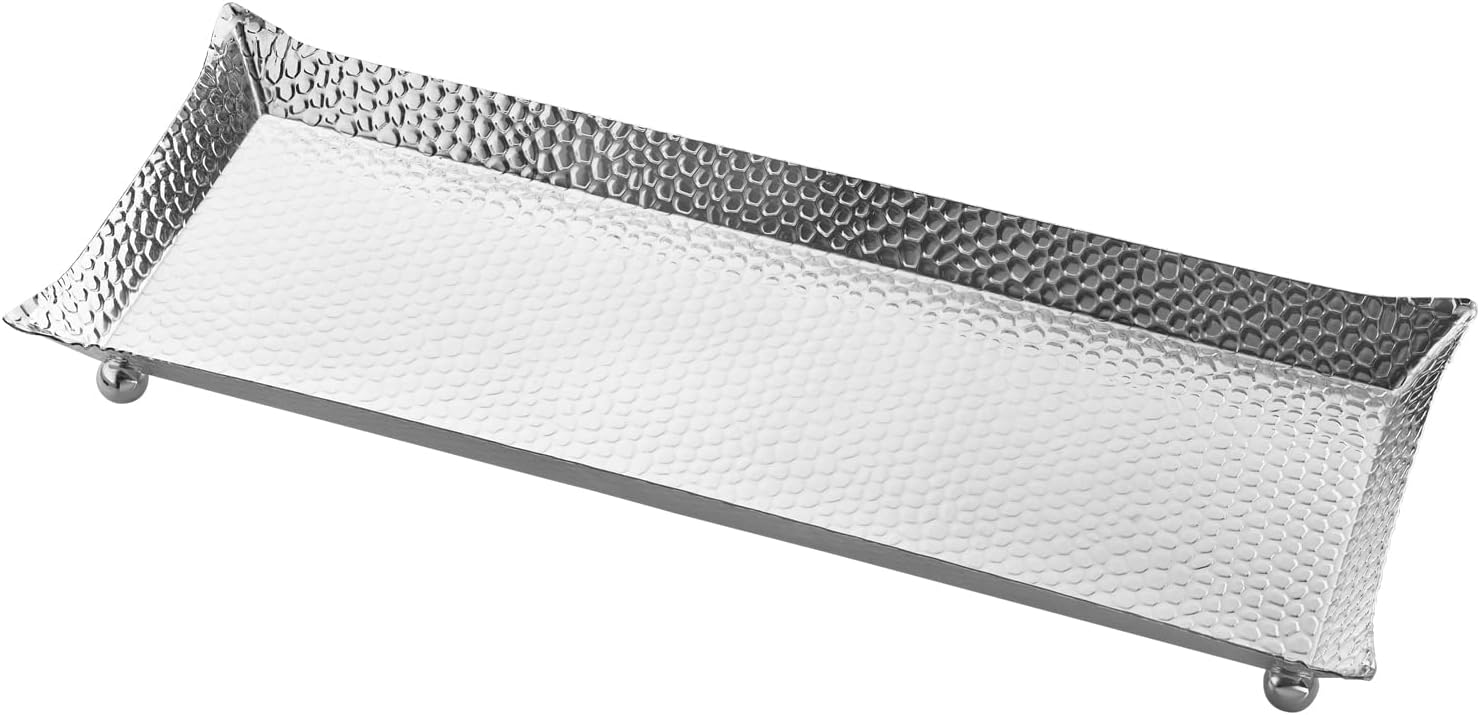 d'mart Exclusif | Silver Plated Dotted RECT.Tray | Material: Zinc Alloy | Size: 51 X 19 X 4.2 cm. | Anti-Tarnish Lacquered