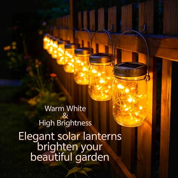 Cooo 12 Pack Solar Hanging Lanterns Outdoor Waterproof Mason Jar Lights