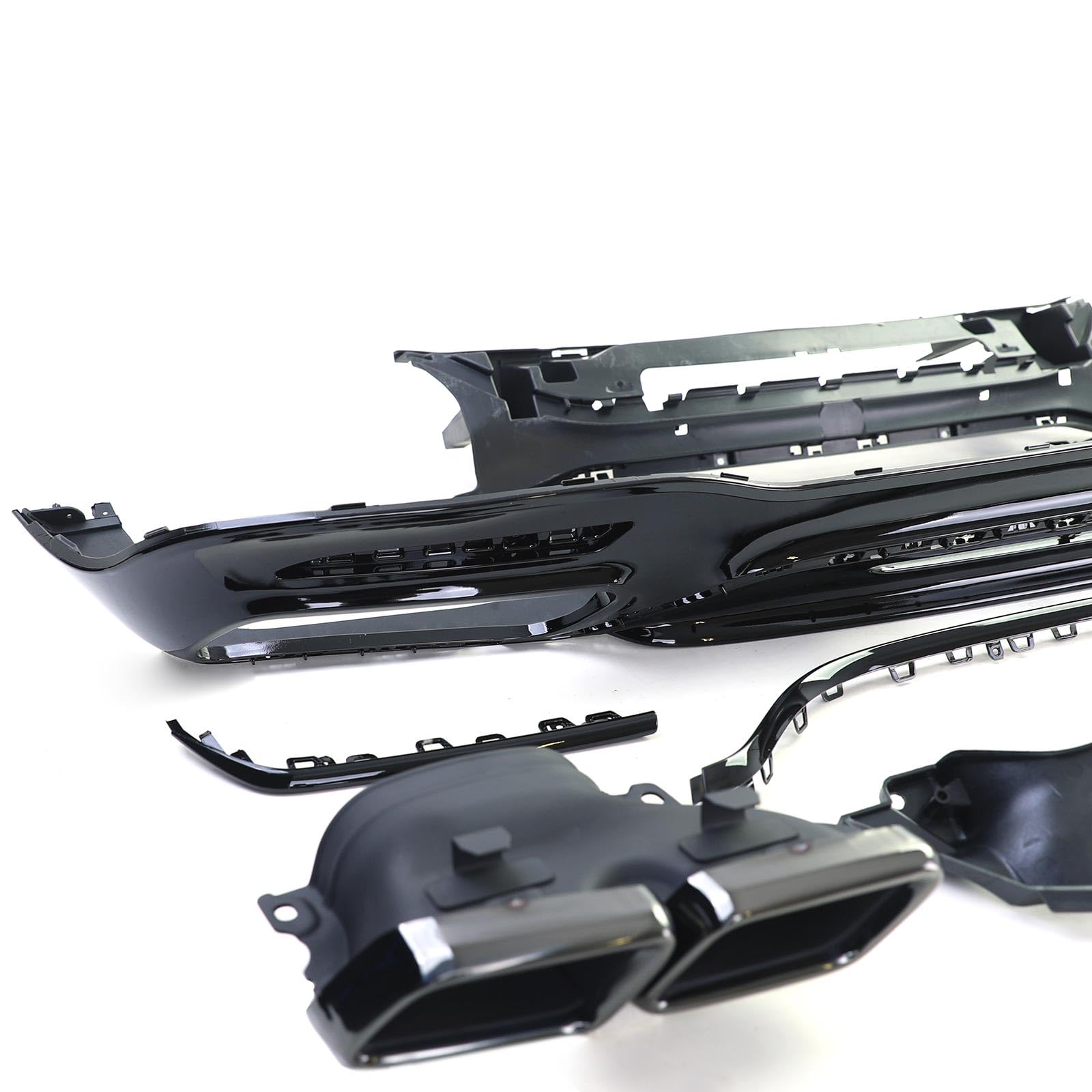 Sport Heckdiffusor mit Doppel Endrohre Schwarz für Mercedes S Klasse W222 17-20