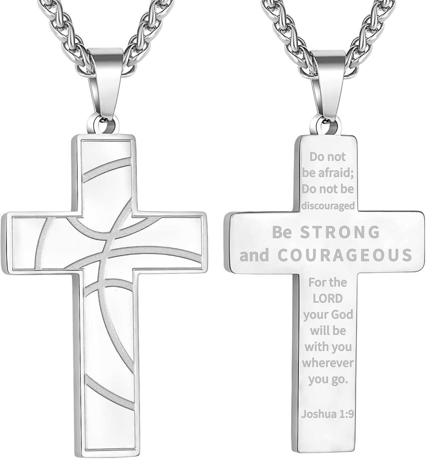 Basketball Cross Necklace for Boys Men, Stainless Steel Bible Verse Pendant Chain, Christian Religious Jewelry Gifts for Son Teen Boys