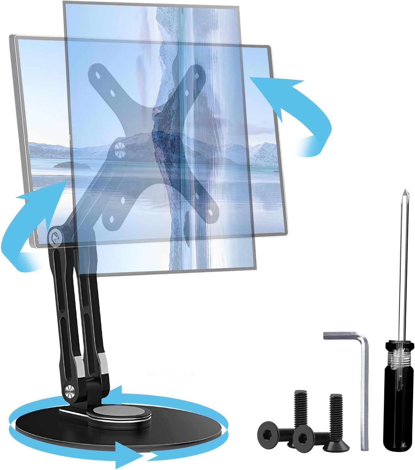JINH Swivel and Tilt Stand for Echo Show 15, Vesa Monitor Stand, 360 Degree Screen Rotation, Viewing Angle Adjustable, Foldable Monitor Stand, Supports Switching Between Landscape and Portrait Screens