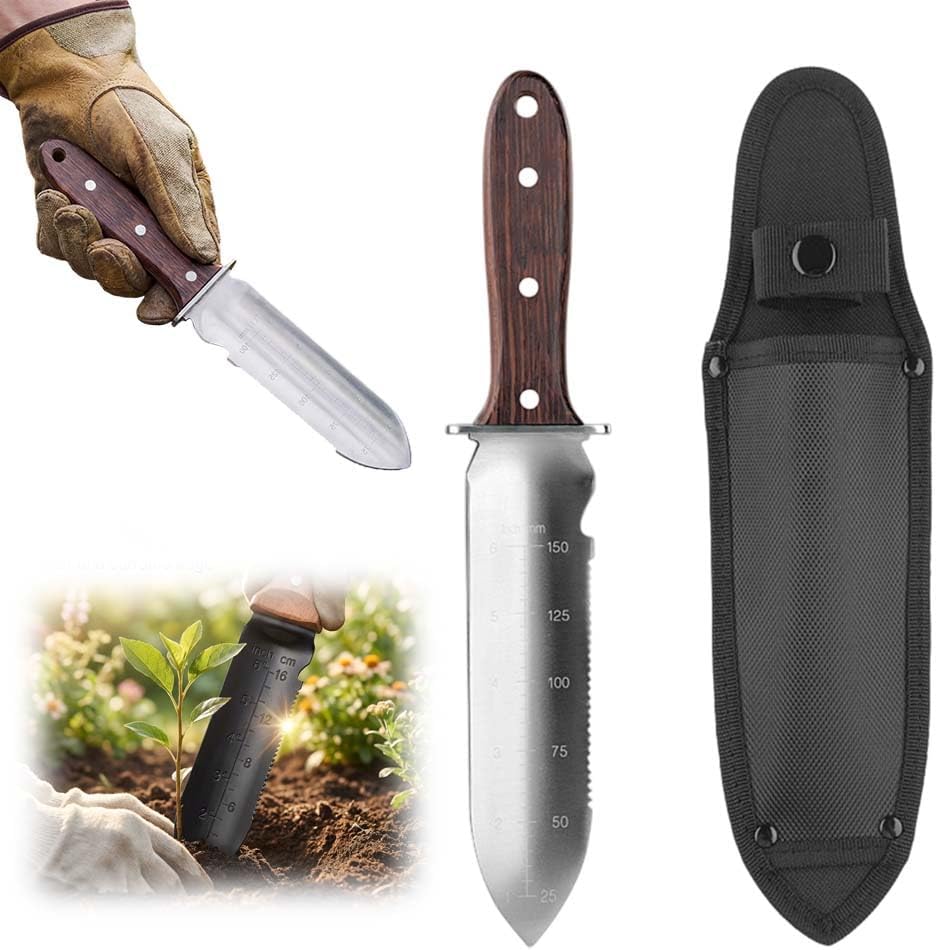 Garden Knife,Garden Tools with Sheath,Multi-Purpose Gardening Tool for Planting,Weeding,Digging, and Cultivating (A)