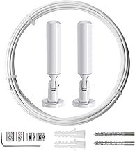 YIXISI 5m Wandhalterung Set, Metall Vorhangdraht, Gardine Stahlseil, für Foto Draht, Wäscheleine, Draht, Fenster, Vorhang, Spanndraht (Weiß)