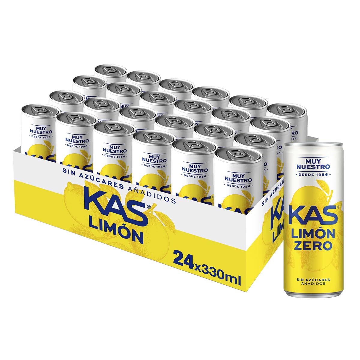 KAS Limón Zero Refresco con Zumo de Limón Sin Azúcares Añadidos, Latas 330 ml Pack 24
