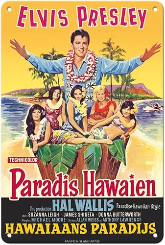 Cartel de metal vintage con diseño de Paradis Hawaien, protagonizado por Elvis Presley, con diseño de Paradise Hawaiian Style (Paradis Hawaien)