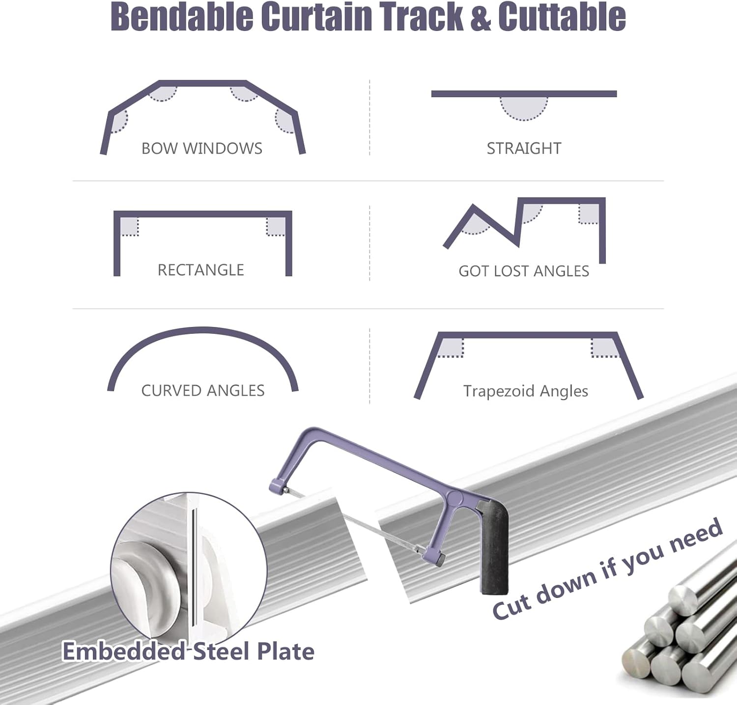 TOKPLNU Ceiling Curtain Track Flexible Bendable Curved Curtain Track 16 Ft Wall Mount Sliding Ceiling Track for Curtains with Clips Curtain Rail System Set for RV Room Divider White