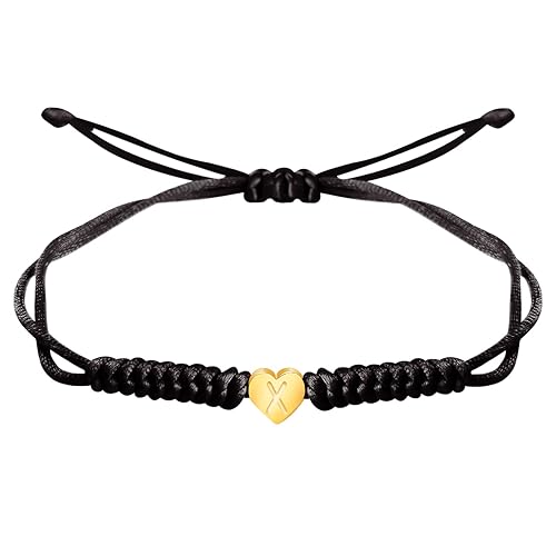 Vista 81 de Dainty Gold Heart Love Charm Initial Bracelet Black Pink Red String Rope Letter Bracelet for Girls Boys Women Men Christmas Gift (Red, J)