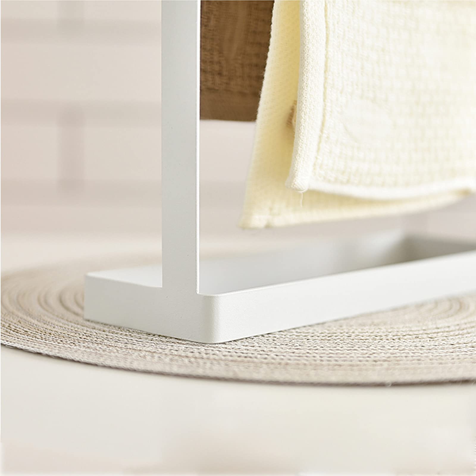 Portasciugamani Verticale Doppio Palo In Ferro E Legno – Mobile, Per Bagno O Cucina, Colore Bianco