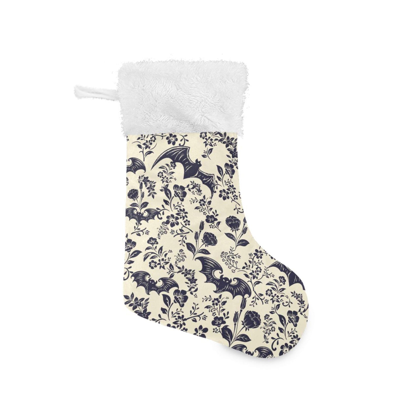 1pc Cute Christmas Stocking Velvet Craft Socks,Goth Bat 18 Inches Mantel Hanging Ornaments for Family Holiday Party Decorations Cuff Stocking Gift