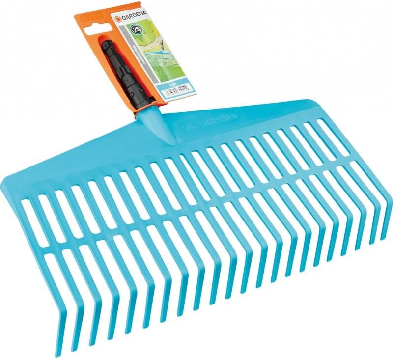 GARDENA combisystem Lawn Rake: Convenient tined rake for cleaning up dead leaves and grass clippings, with robust plastic tines, working width 43 cm, only rake handle not included (3101-20)