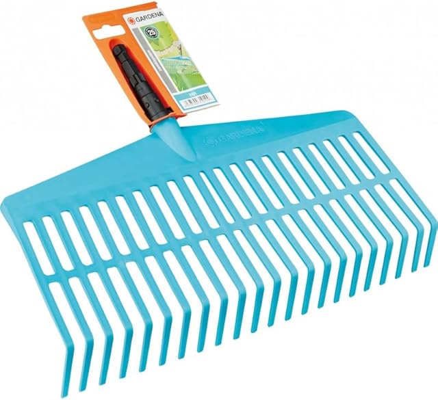 GARDENA combisystem Lawn Rake: Convenient tined rake for cleaning up dead leaves and grass clippings, with robust plastic tines, working width 43 cm, only rake handle not included (3101-20)