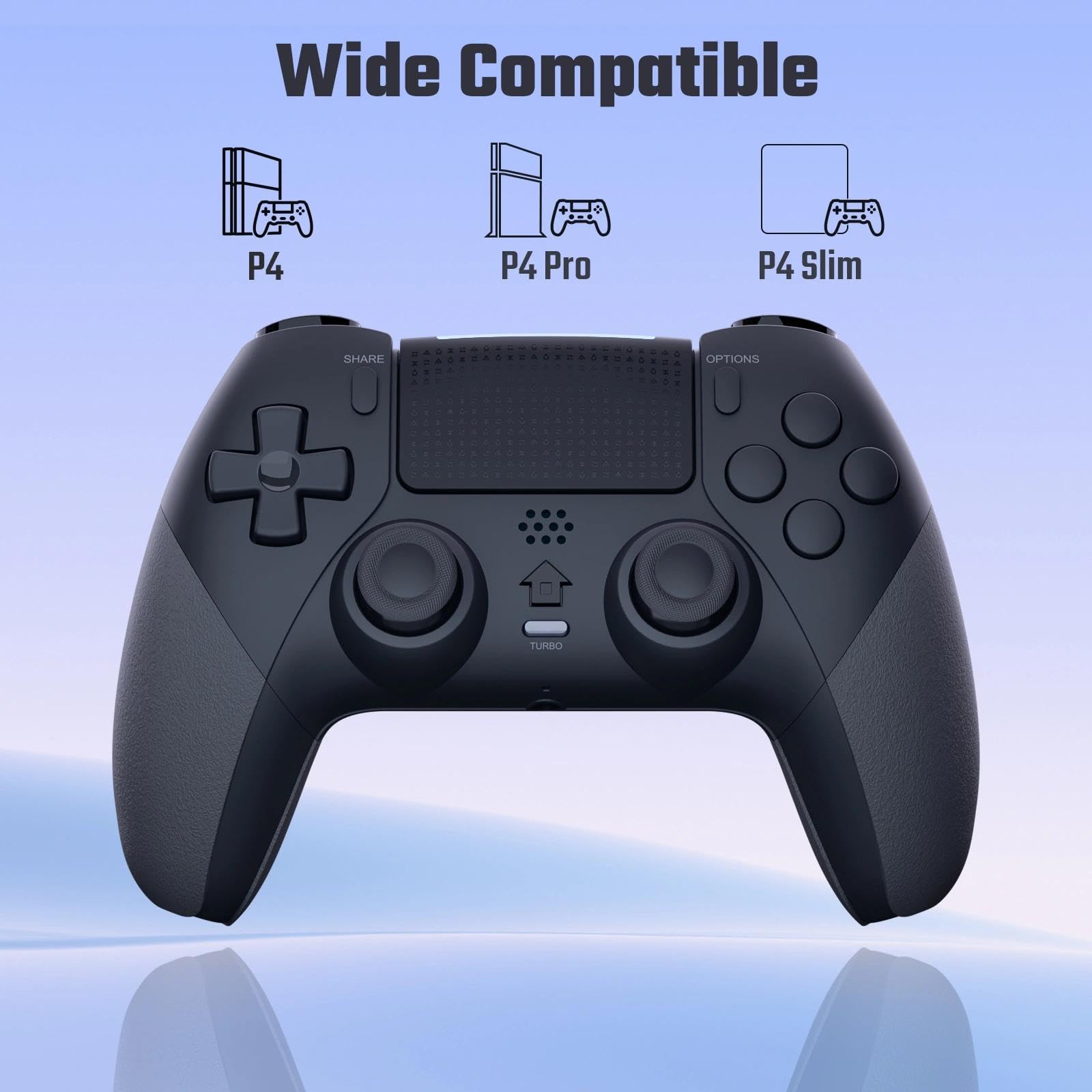 LATEC Controller per PS4 con Bluetooth, Controller Wireless PS4 con 2 Pulsanti Macro Programmabili, Sensore Giroscopico a 6 Assi, Doppia Vibrazione, Touchpad, Nero