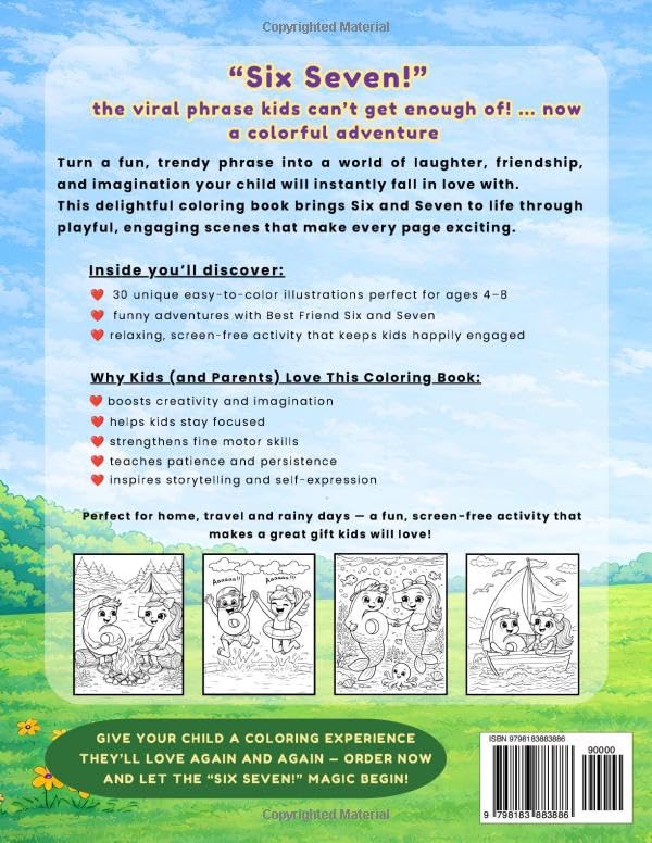 Six & Seven Viral Best Friends Adventures Coloring Book for Creative Kids ages 4-8: Trendy Funny Design Numbers 6 and 7, Easy to Color Pages to Keep Kids Busy and Off Screen, Perfect Birthday Gift image 3