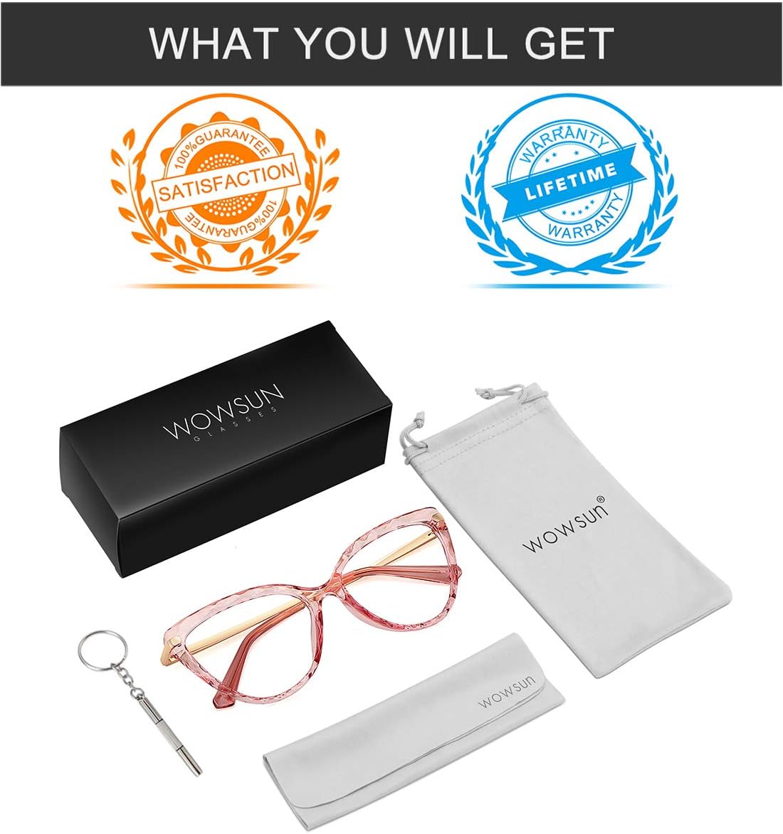 WOWSUN Sexy Cute Crystal Cat Eye Glasses Frame for Women Non-Prescription Fake Eyeglasses Eyewear Frame with Clear Lens - Image 6