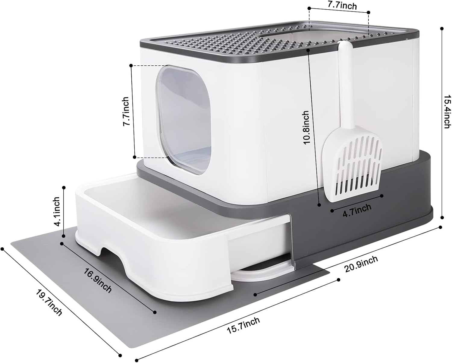 Large Foldable Cat Litter Box,Top Entry Enclosed Cat Kitty Toilet,Drawer Type Anti-Splashing Cat Litter Boxes,Pet Supplies Cat Litter Pan (Upgrade,Gray)