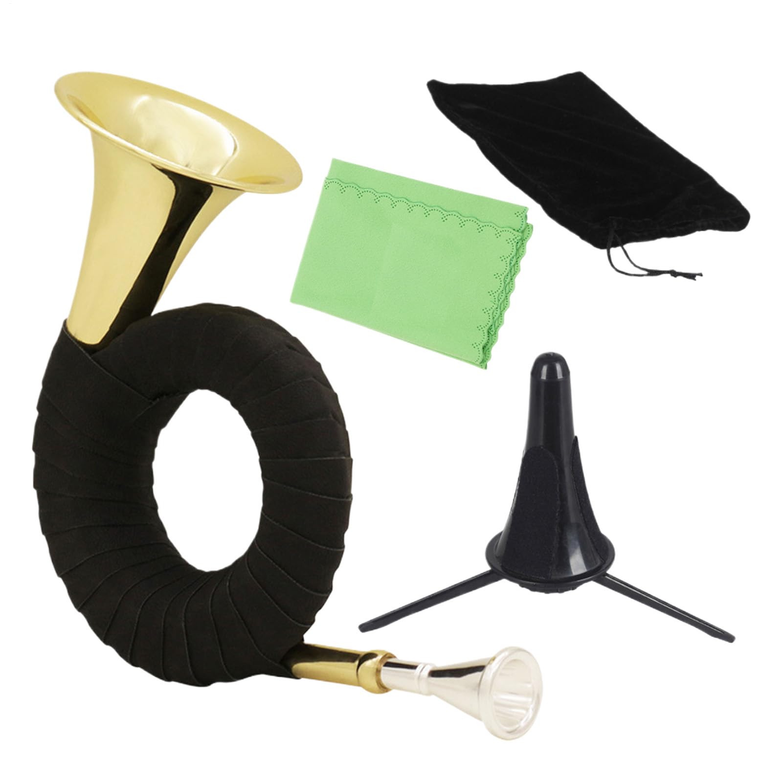 Trompa con Soport Instrumento Musical Portátil Decorativo | Trompa Francesa de Escritorio con Soporte para Principiantes, Actuaciones en Escenario, Viajes, Práctica Musical y Eventos