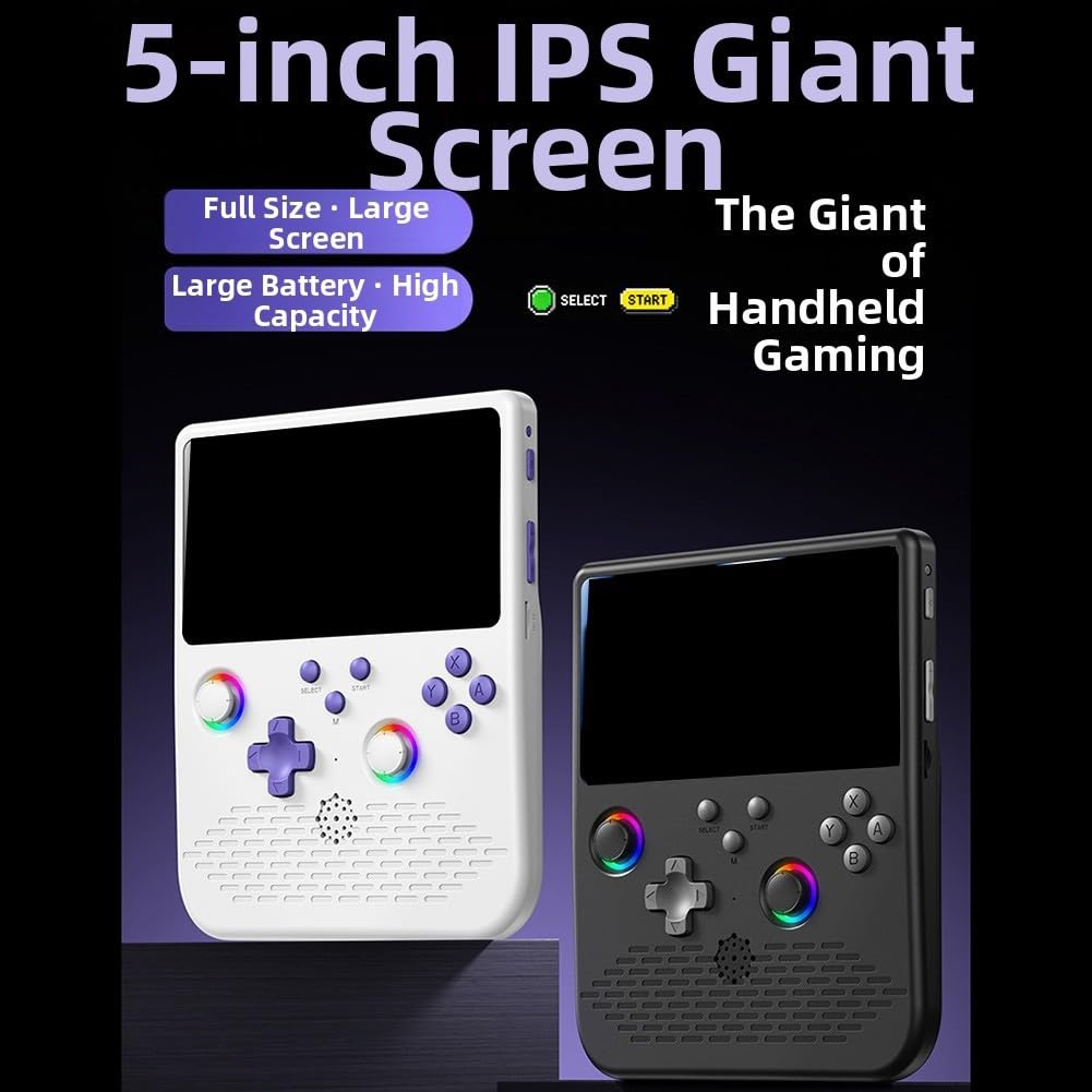 Mini consola de juegos arcade con pantalla IPS de 5.0 pulgadas y luz ambiental RGB, dispositivo de juego de mano retro, diseño ABS compacto
