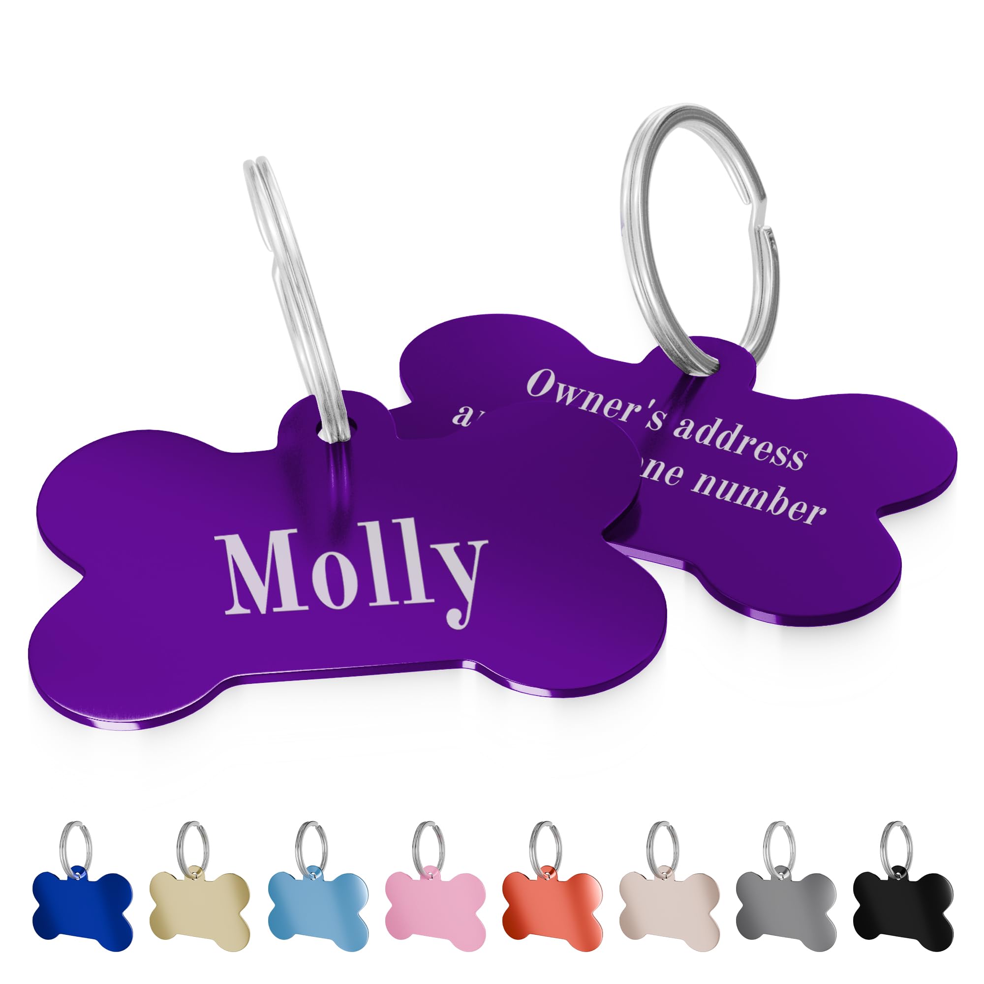 Charmify Dog Tags for Pets Engraved UK Prime – Personalised Bone Name Tag for Dogs | Custom Deep Engraved Pet ID Tag with Phone, Name & Address | Durable Dog Collar Tag, Made in UK (Violet, L) — image 1