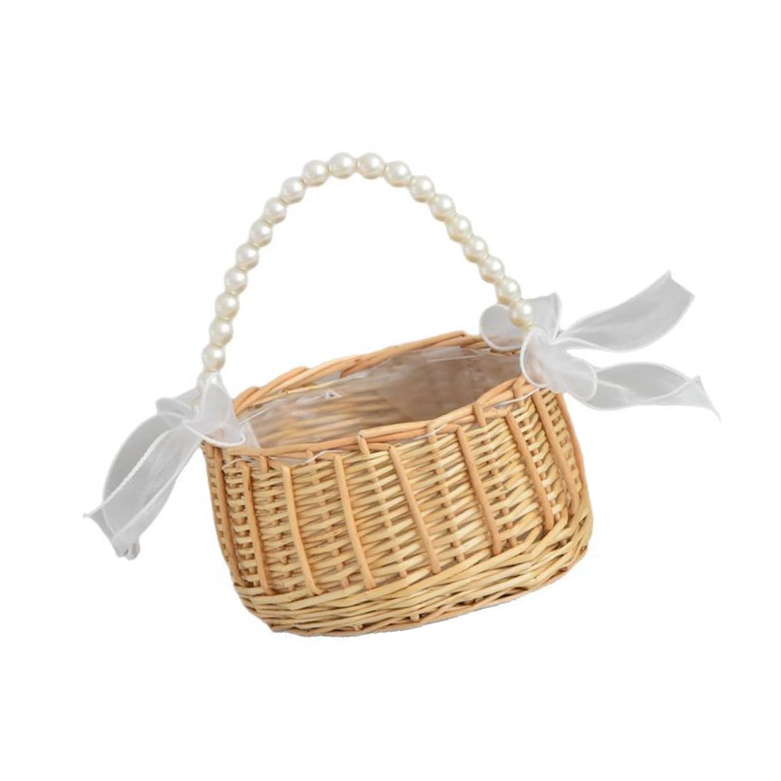 Xjdzineq Stylish Portable Tulle Handle Basket Contemporary Tulle Basket Highlighting Twin Fish Tail and Pearls Handle Feature Unique Pearls Decoration