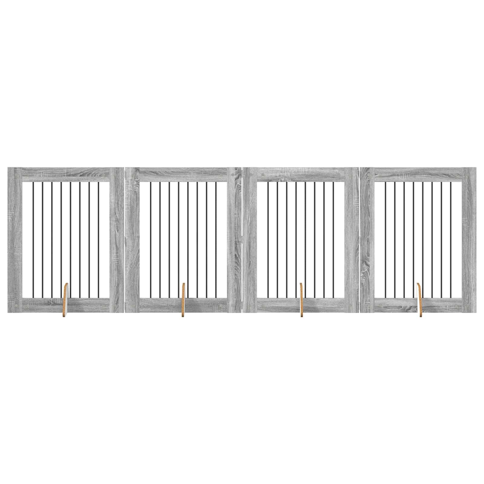 Hundeschutzgitter freistehend 4-teilig, 321x100cm Hundetor faltbar aus Metall & Holzwerkstoff, Welpenschutzgitter für Innenbereich, Absperrgitter Hunde Graues Sonoma
