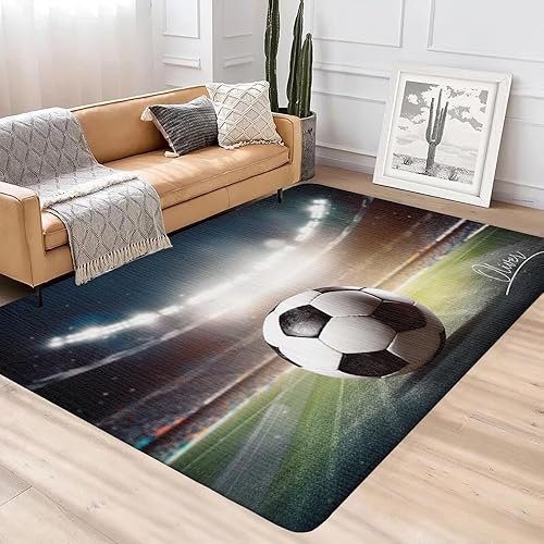 Miniatura 2 de Alfombra de fútbol personalizada para dormitorio de niños, impresión 3D, alfombra deportiva de moda para niños, niñas, hombres y mujeres, alfombra