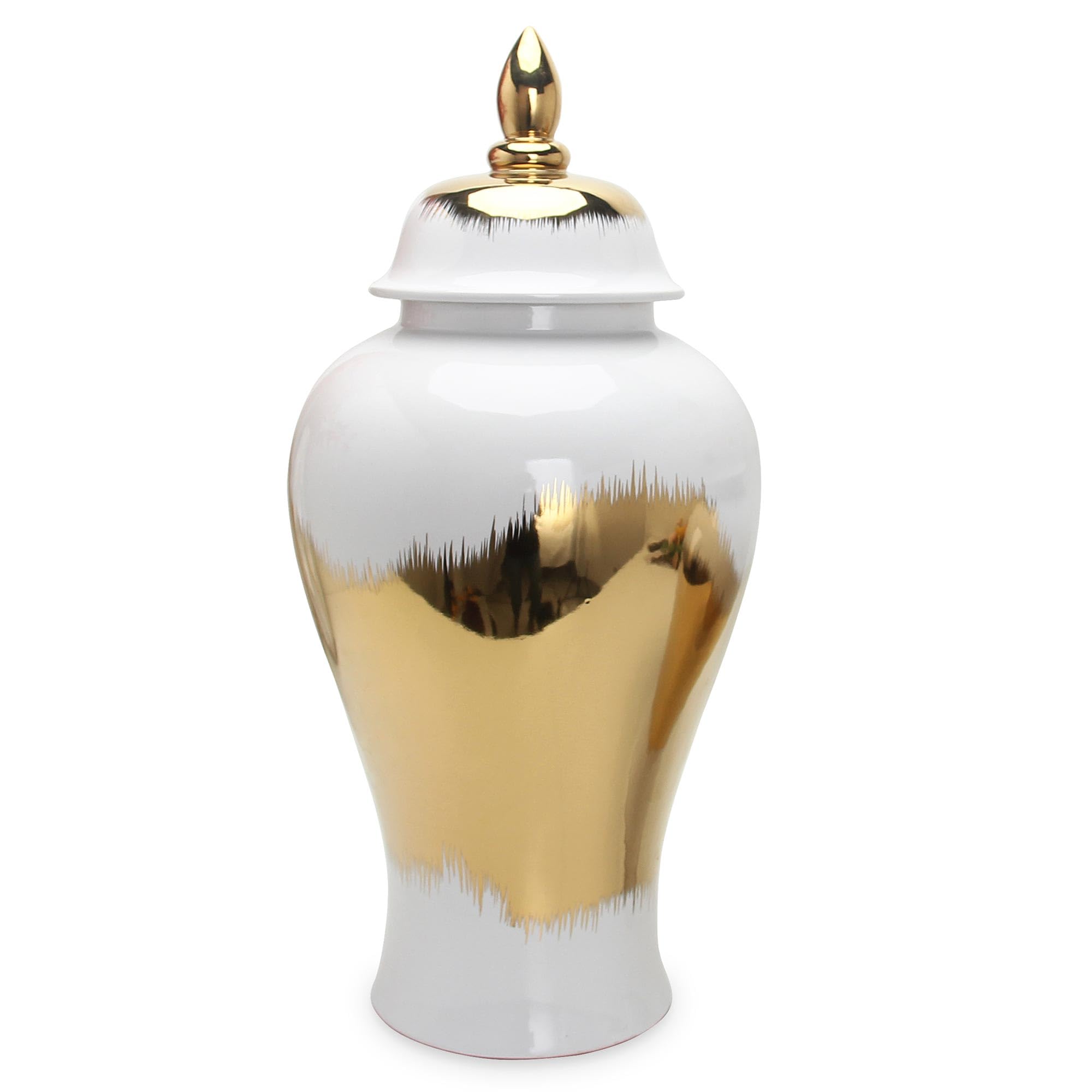 Vase Tabletop Elegant White Ceramic Ginger Jar with Gold Accents -Storage Decor(Small)