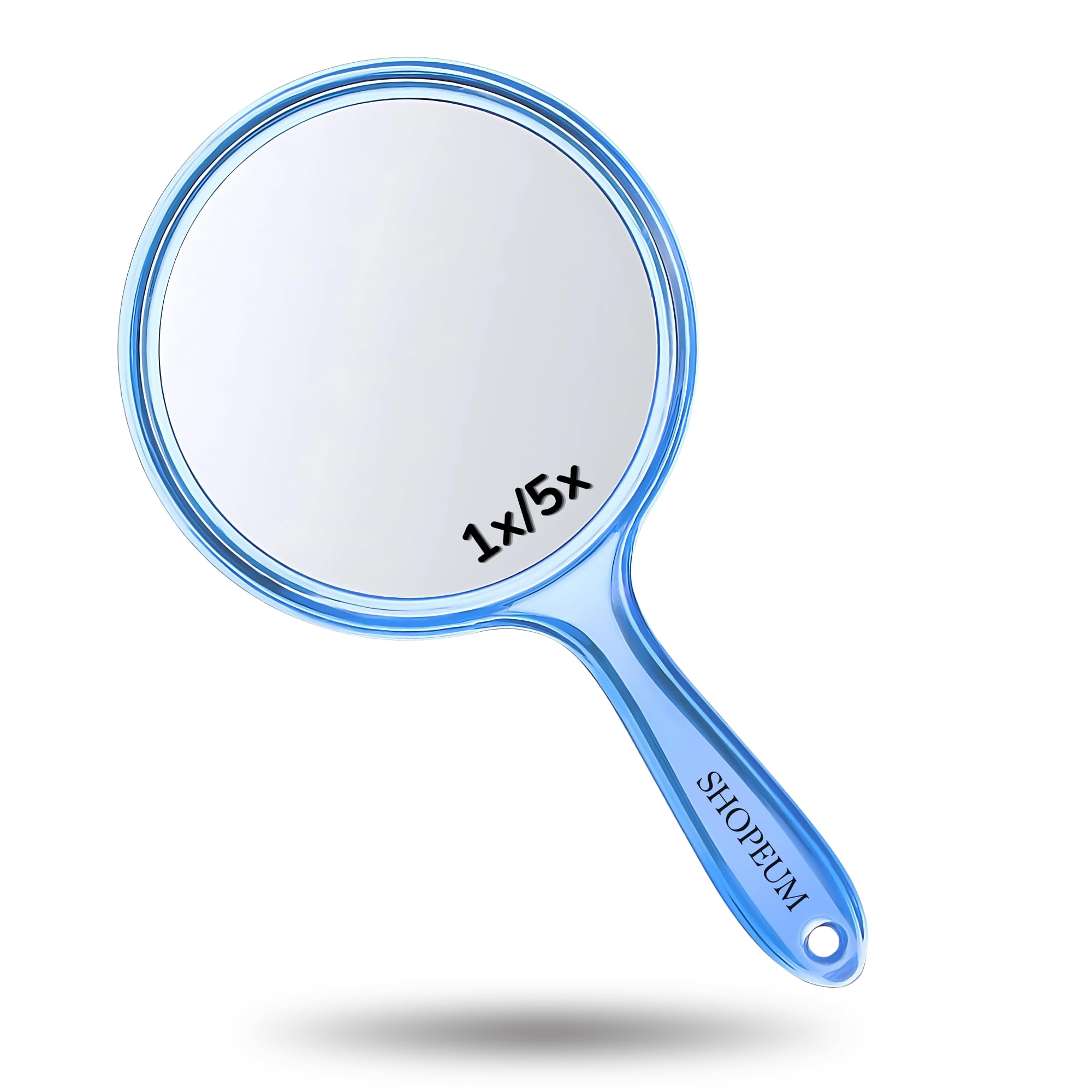 Shopeum Transparent Double‑Sided Hand Mirror 1X/5X Magnification – 5‑inch Round Acrylic Mirror with Handle & Hanging Hole – Lightweight Portable Makeup & Grooming Tool (Blue)-image-32
