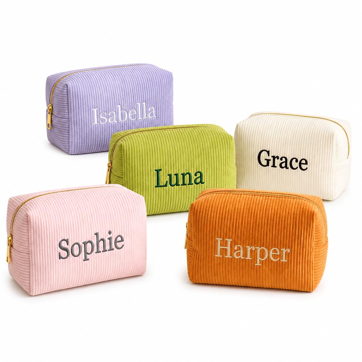 Personalized Corduroy Makeup Bag for Women, Custom Name Cosmetic Pouch, Travel Toiletry Organizer Bag with Zipper, Portable Storage Case for Makeup, Skincare, Toiletries & Accessories-picture-51