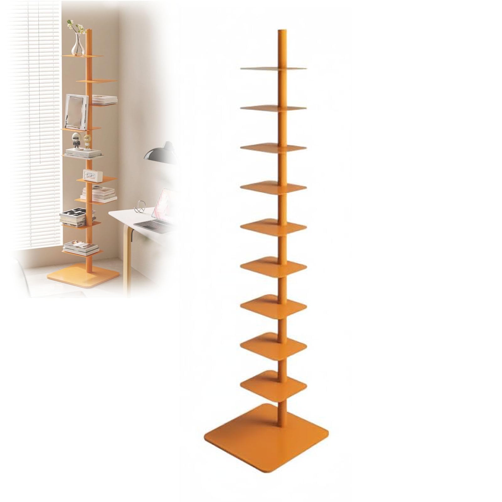 Estantería Giratoria De 9 Niveles, Torre De Libros Con Lomo Vertical De Metal Ajustable, Librería Independiente Para Sala De Estar, Dormitorio, Decoración De Oficina En Casa(Size:9,Color:naranja)