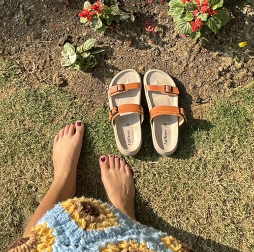 Image of Women's Vegan Leather Flat Sandals | Stylish Ladies Sandal with Cushioned Footbed | Lightweight & Waterproof EVA Sole | Comfortable Everyday Wear