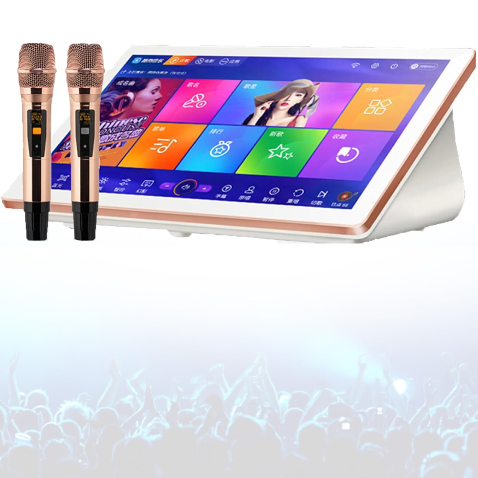 Macchina per Karaoke, per Karaoke, Lettore Karaoke, Telefono con Touch Screen da 18,5 Pollici, Telecomando E Controllo App per Karaoke, Microfoni A Riverbero Dsp 2TB-White