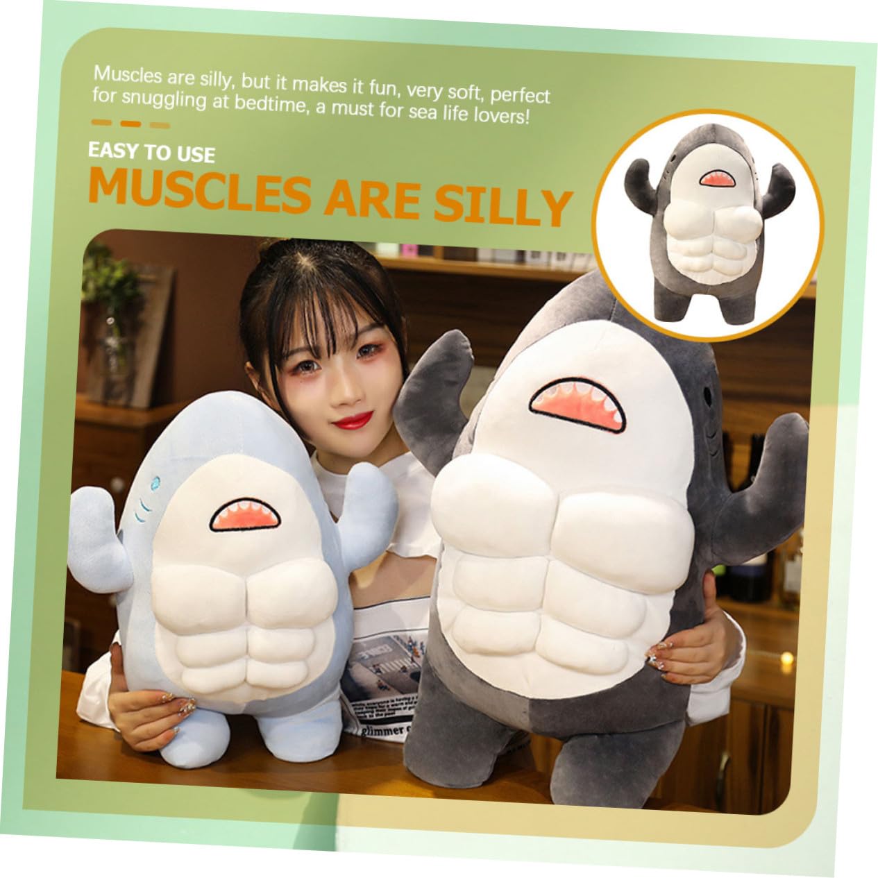 Mikikit Peluche Squalo con Muscoli Realistico Giocattolo Morbido per Casa Animale Ripieno Gigante Adatto Regali e Decorazioni