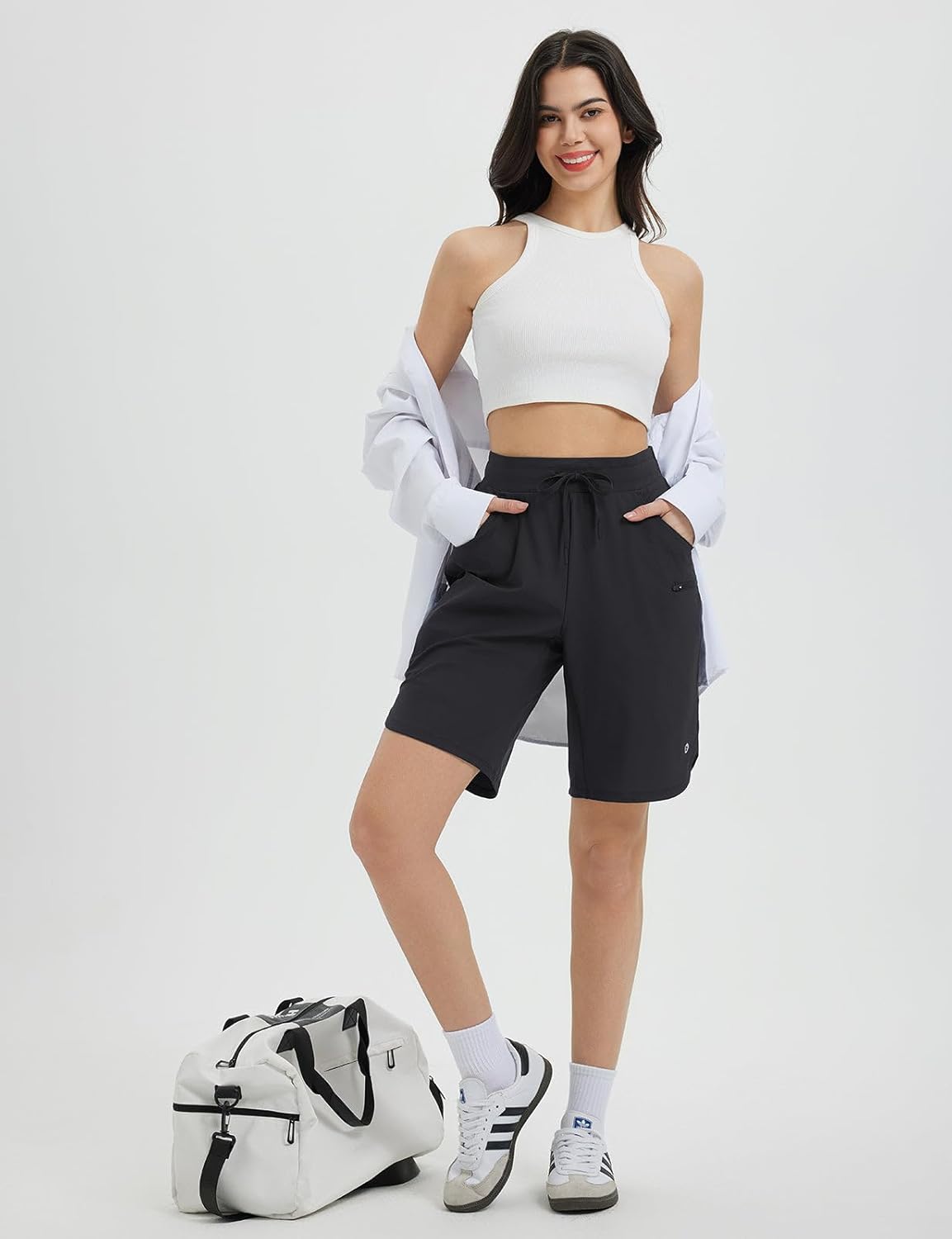 baleaf Women's Bermuda Long Shorts 9" Above Knee Length Quick Dry Lightweight Zipper Pockets Casual Summer Athletic UPF 50+ - Image 7