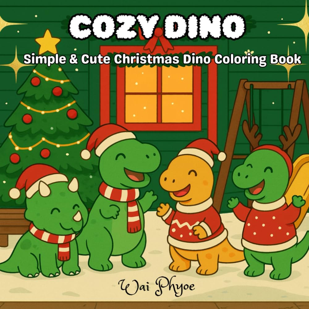 Cozy Dino: Simple & Cute Christmas Dino Coloring Book