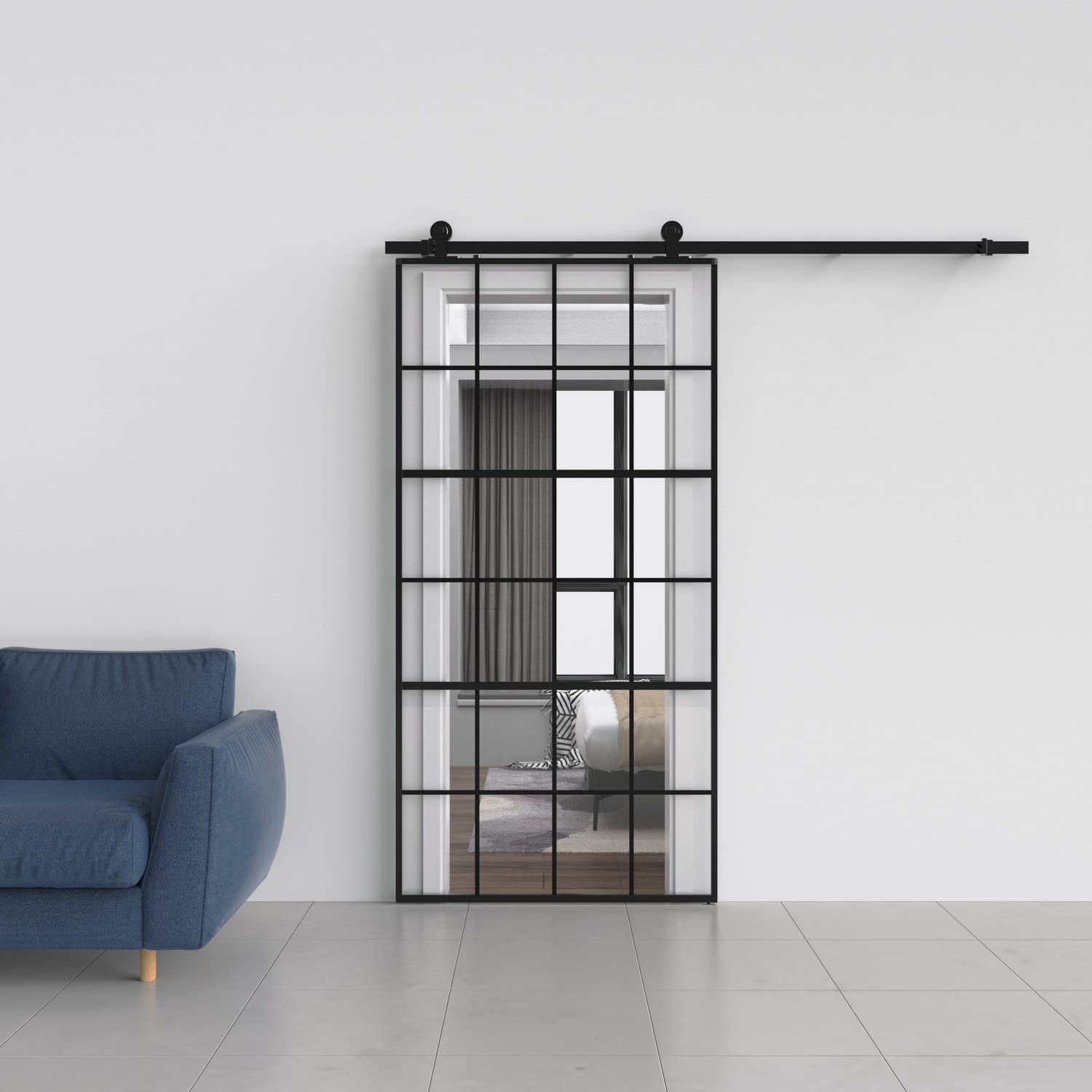 Buy Glass Sliding Barn Door Clear Tempered Glass Black Finish Aluminum