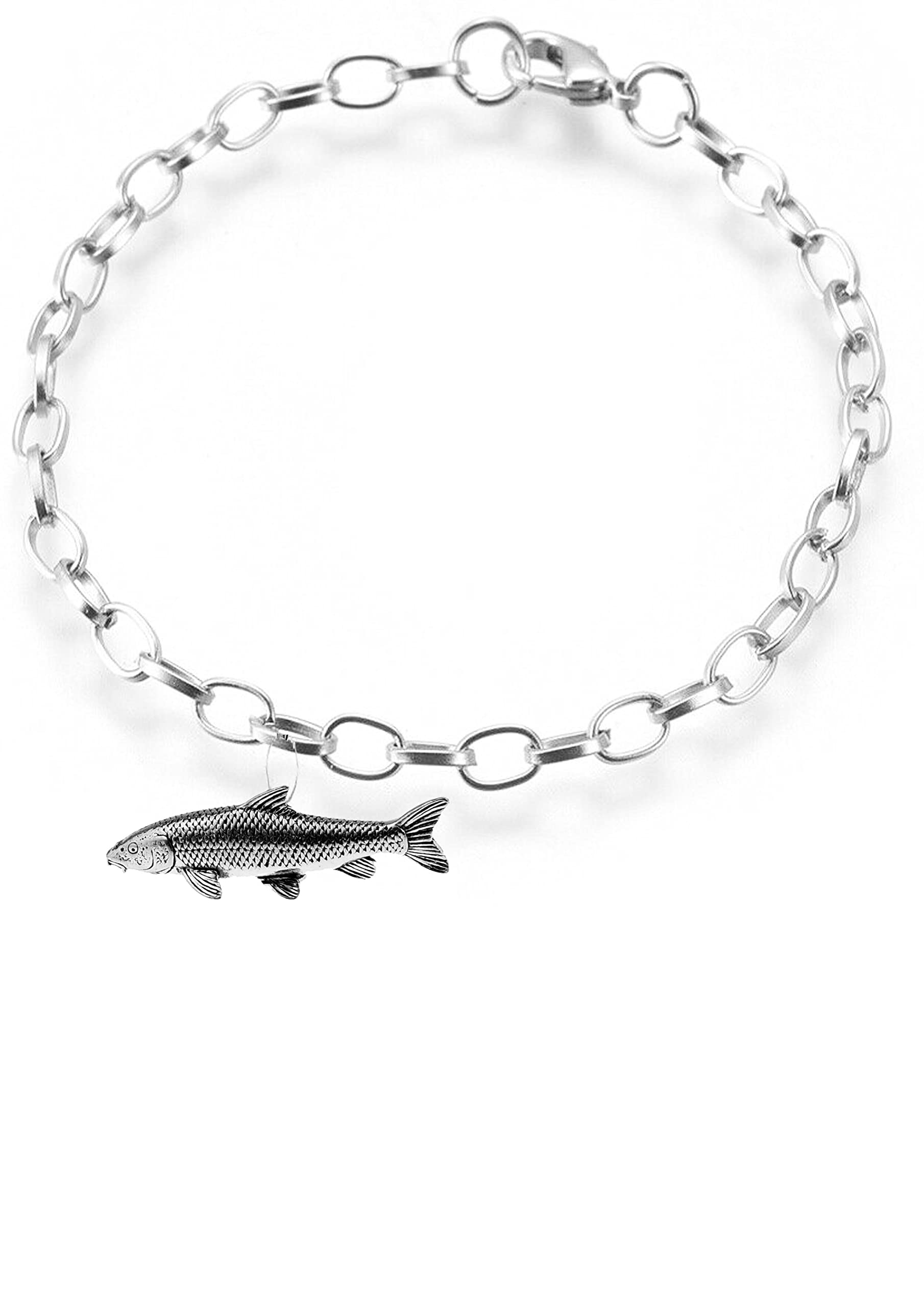F41 Barbel Fish fish angling fine lead free English Pewter charm on a belcher link chain anklet bracelet