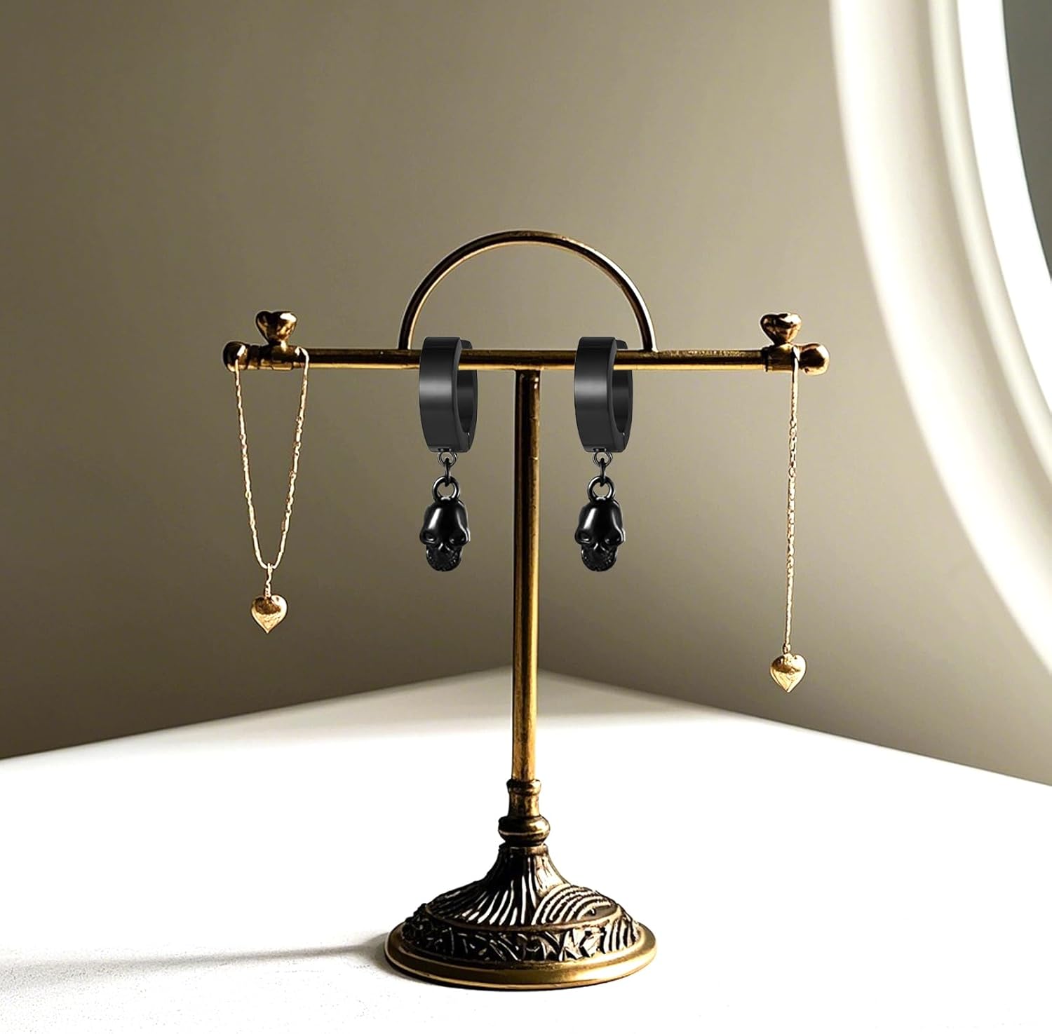 Unisex Gothic Kpop Emo Black Stainless Steel Feather Circle Ring Spike Tassel Chain Dangle Drop Earrings Piercing Jewelry Huggie Hoop Earring Gift for Men Women Teens - Image 3