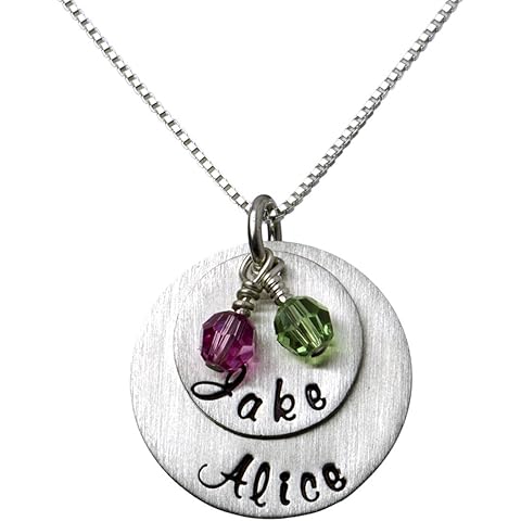 AJ's Collection My Two Joys Personalized Sterling Silver Name Necklace. Customize with Your Choice of Characters. Matted Finish. 2 Crystal Birthstones. Includes 925 Chain. Gifts for Her, Mother, Wife