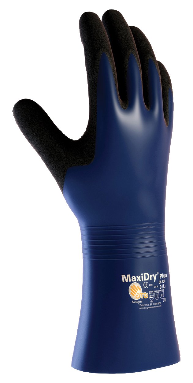 56-530/S Maxidry Plus, Nylon/El Liner, Bl./Blk. Nitrile, Full Coat, 12 In. Blue