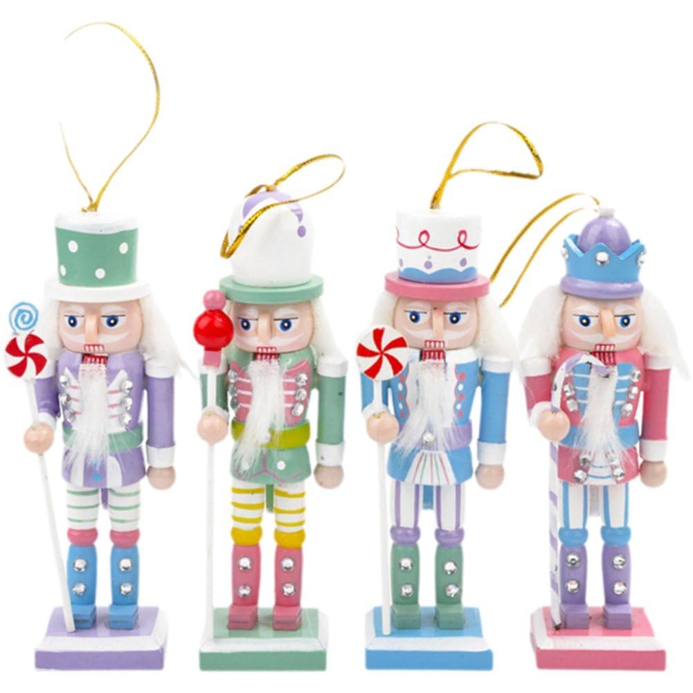 Casse-Noisette de Noël lot de 4 suspensions en bois pour déco de sapin festive