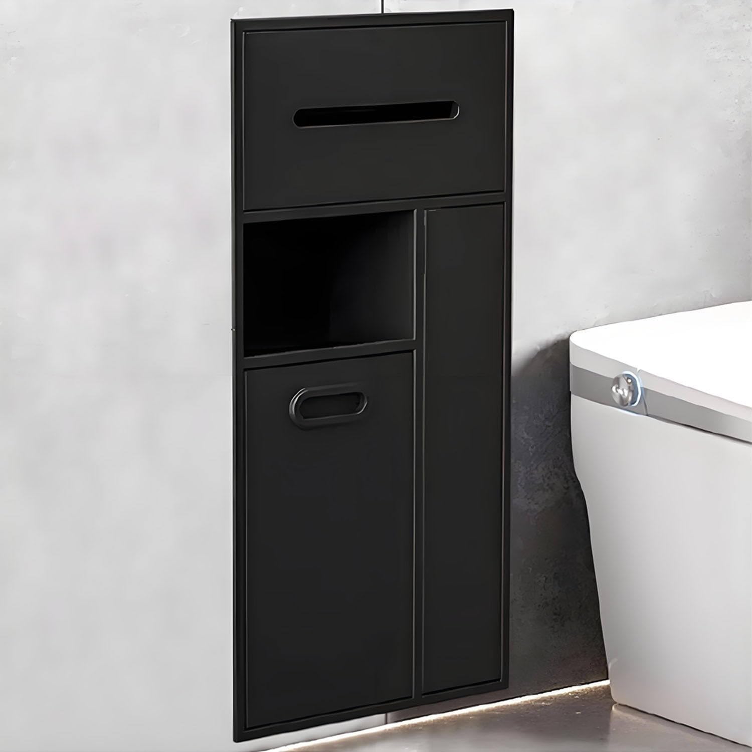 TIANQIHAO Stainless Steel Shower, Built-In Toilet Paper Holder, Hidden Trash Can, Kitchen Shelf Nizer - Grey 40X86X14Cm / 15.7X33.9X5.5In,Negro-30x65x14cm/11.8x25.6x5.5in