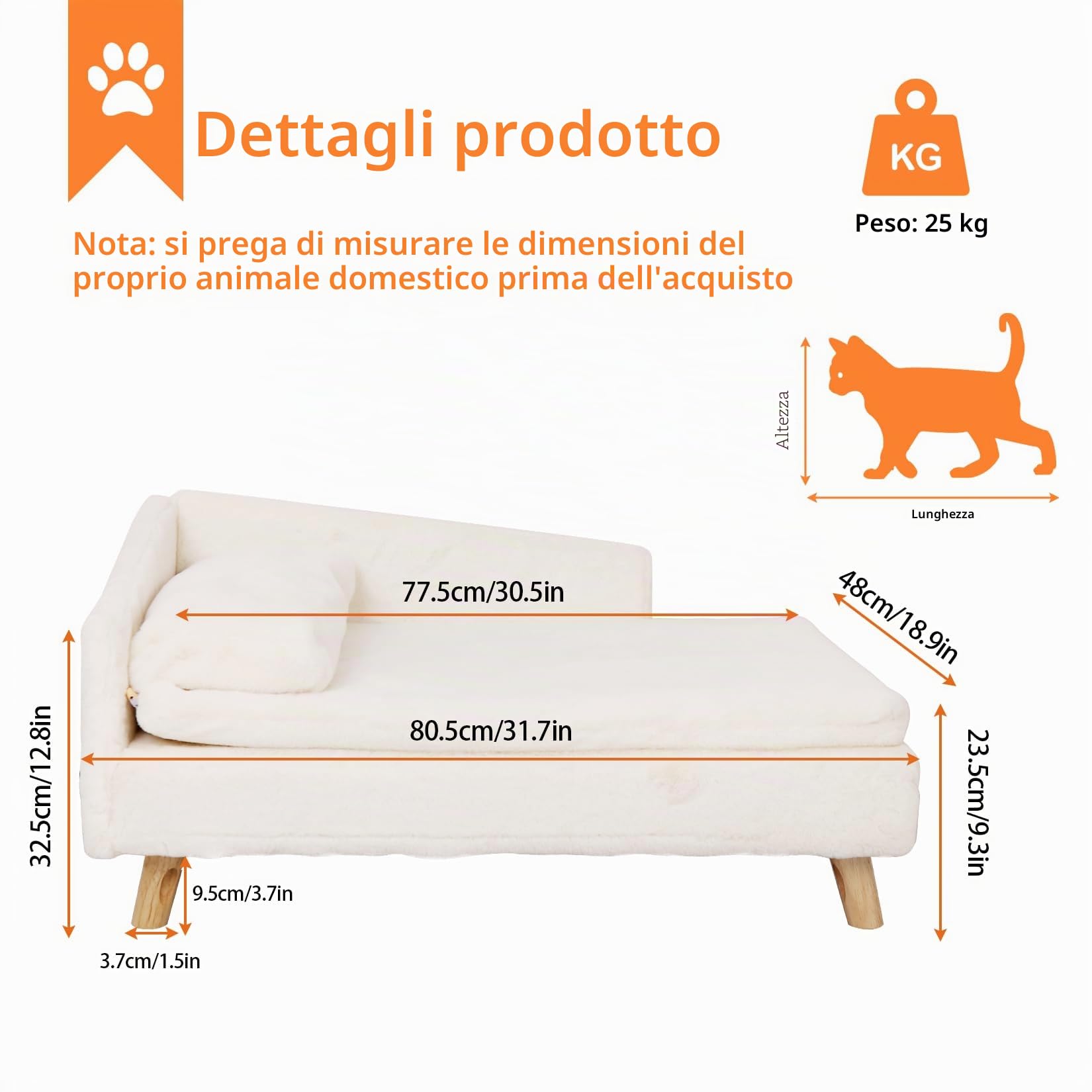 BingoPaw Divanetto per Cani e Gatti: Divano Letto Rialzato per Gatto Cani Inferiore a 25 kg Cuccia per Gatti da Interno con Cuscino Morbito Grande Cucce per Gatti da Interno, 80,5x48x23,5cm